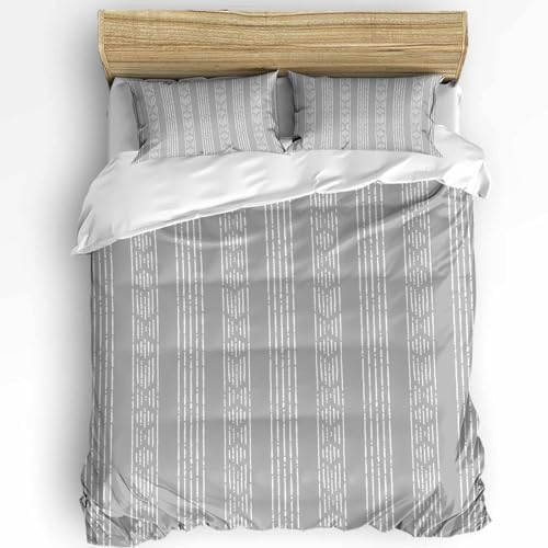 Duvet Cover Set Full, Abstract Classic Striped 3 Piece Bedding Set