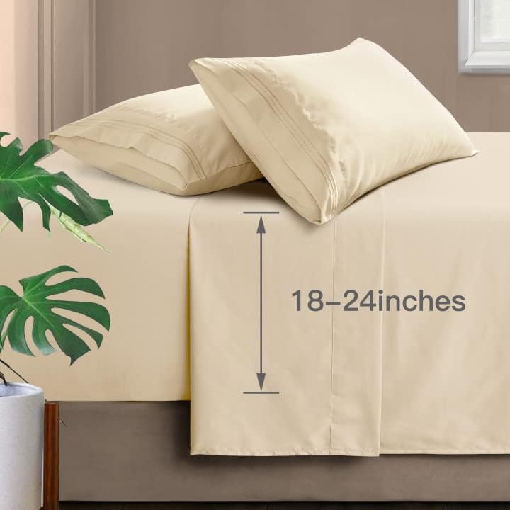Manyshofu Extra Deep Pocket King Sheets, Light Beige Microfiber