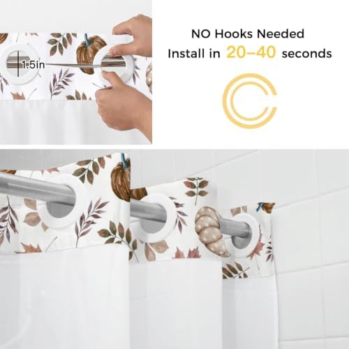 No Hook Vintage Pumpkins Fall Shower Curtain with Snap in Liner Set