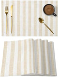 Beige Striped Placemats Set of 4, Cotton Linen Fabric Place Mats