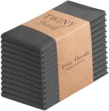TWINY threads 12 Pc 100% Cotton Kitchen Towels, 16"x26", Quick Dry
