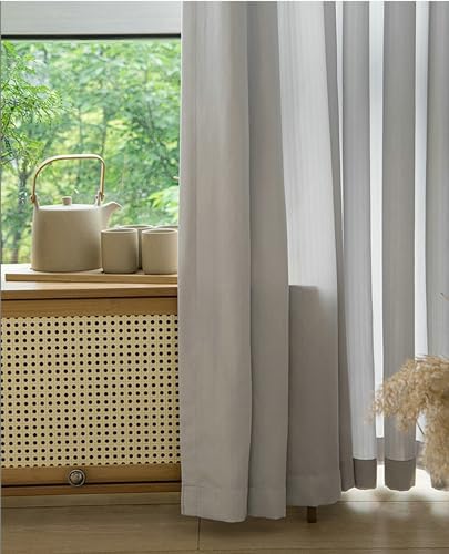 Epinki Sheer Curtains Living Room, Polyester Light Gray Solid Color