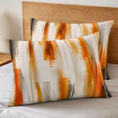 Orange Beige Gray Duvet Cover Set 3 Pieces with Zipper Closure