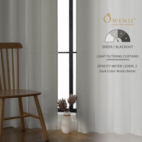 OWENIE Bob Ivory Linen Curtains 63 Inch Length 2 Panels Set for Living