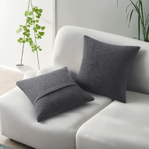 HAUSSY Pack of 2 Boucle Textured Throw Pillow Covers 18x18 Inch, Dark