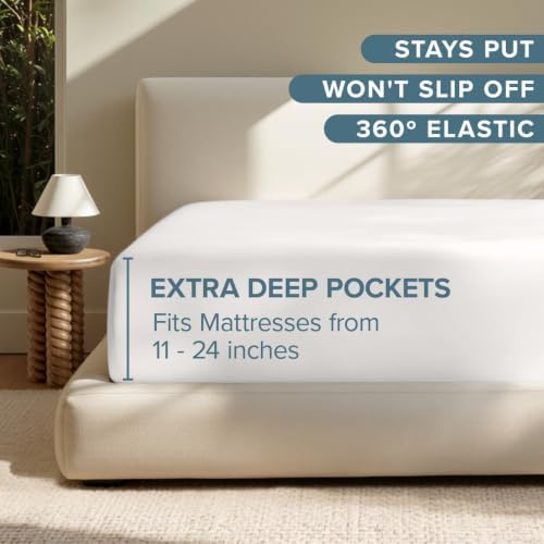 Bare Home Deep Pocket Fitted Sheet (Queen - 22" Pocket, Antique White)