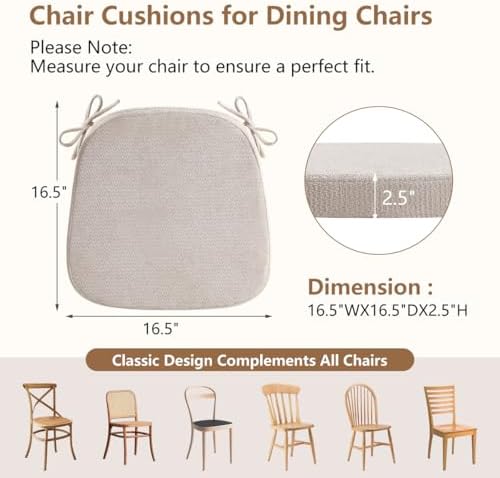 Chair Cushions for Dining Chairs, Washable Chair Pads, Beige, 4 Pack