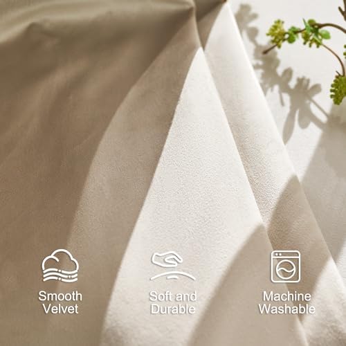 Lazzzy Beige Pinch Pleated Velvet Curtains Neutral 84 Inches Long 2