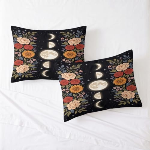 King Duvet Cover Set Soft Microfiber Starry Sky Flowers