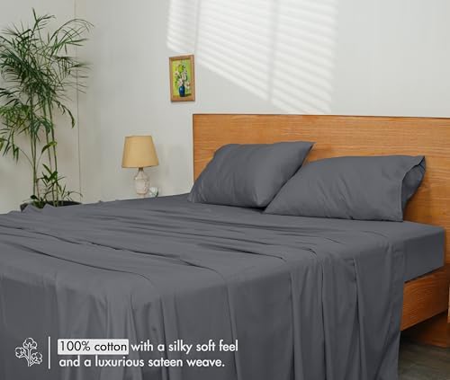 RUVANTI 100% Cotton Sateen King Size Sheets Set, Charcoal