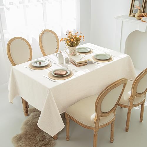 Natural Linen Textured Square Tablecloth, Slubby Lightweight Table