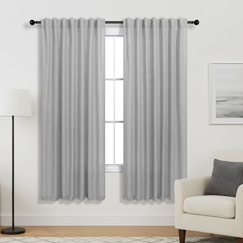 KOUFALL Gray Curtains 63 Inch Length,Sheer Linen Cute Curtains for