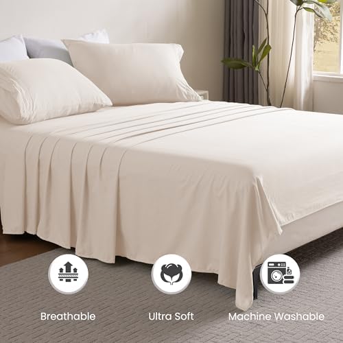 4 Piece Queen Bed Sheet Set, Washed Fitted Sheet, Flat Sheet,2