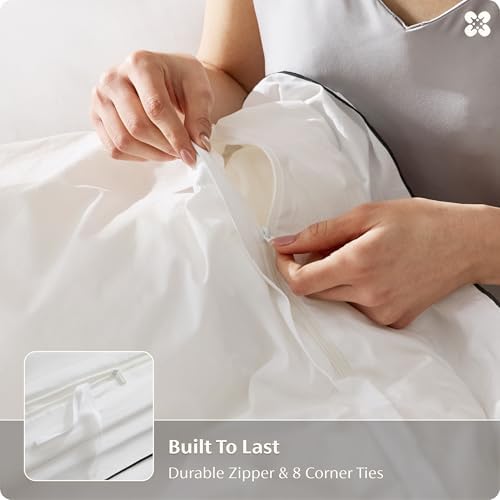 Bedsure PureWoven 100% Cotton Percale Duvet Cover Queen, Leaf Edge