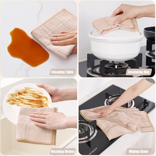 Homaxy Microfiber Kitchen Towels and Dishcloths Sets, 12 Pack, Beige
