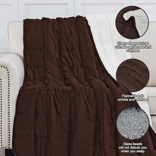 yescool Weighted Blanket for Adults (15 lbs, 60" x 80", Brown) Heavy