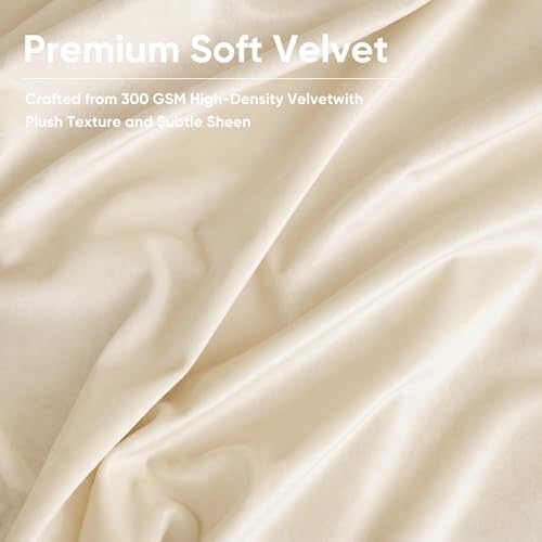 Dchola Creamy Beige Velvet Blackout Curtains Rod Pocket 52x108, 2