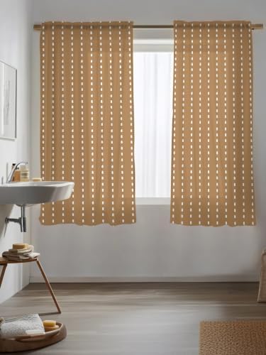 Geometric Stripes Brown Sheer Curtains 72 Inch length,Rod Pocket
