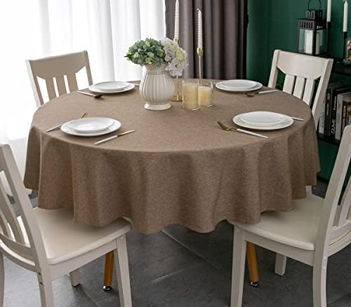 Tektrum 70 inch Round Faux Linen Textured Tablecloth Table Cover