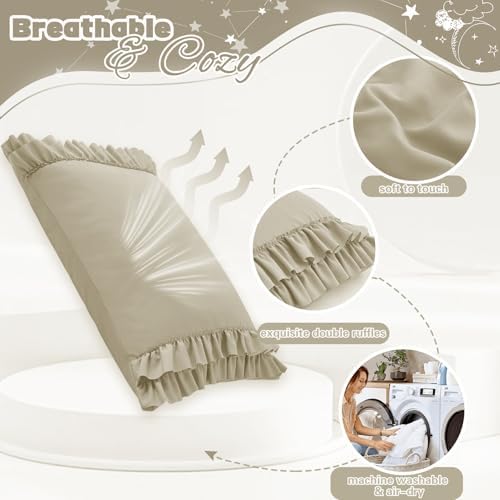 RUDONG M Ruffled Pillow Cases Set of 2, King, 20x36 Inches, Beige