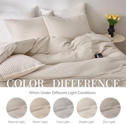 Cream Gray Duvet Cover Queen Size 100% Sandwashed Cotton