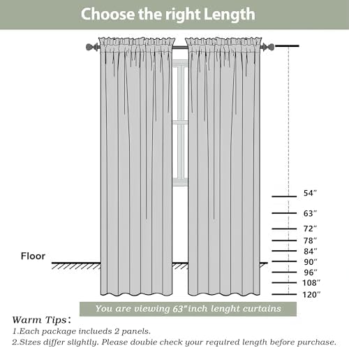 OWENIE Charcoal Gray Sheer Curtains - 63 Inch Length 2 Panels Set for