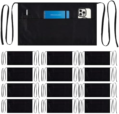 Dreamology 12 Pack Server Aprons with 3 Pockets, Black Server Apron