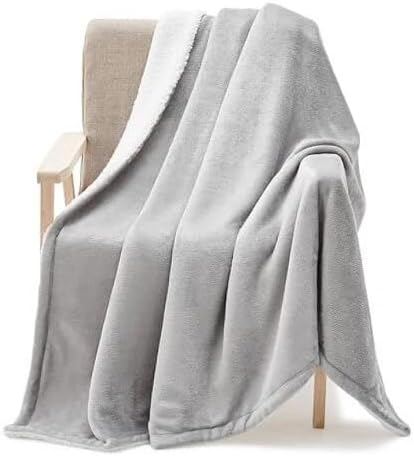 1 Pc Grey Reversible Sherpa Throw Blanket 50 x 60 Inch Rectangular