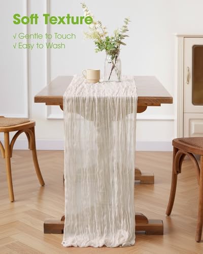 Pureegg 2 Pack Cheesecloth Table Runner 120 Inch Ivory