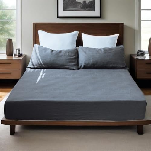 QKTE 100% Natural Linen Sheets Set 4 Piece - Washed Linen Bedding Set