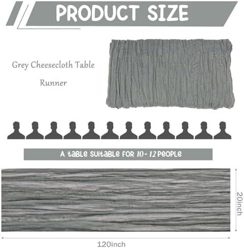 10 Pack Grey Cheesecloth Table Runner 10FT Boho Gauze Fabric Table