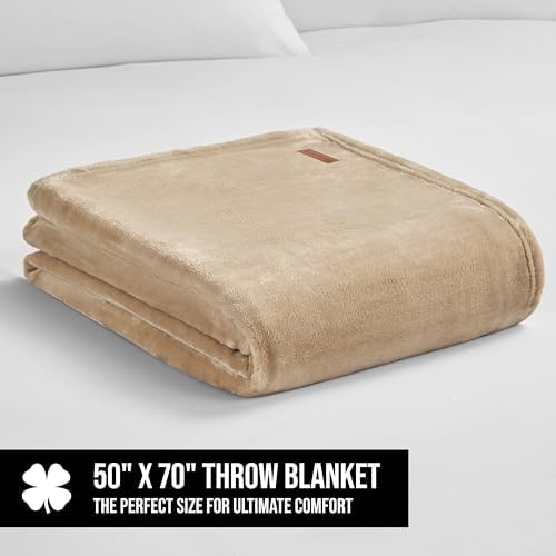 Lucky Brand Solid Plush 50"x70" Throw Blanket, Doe Brown - Soft, Cozy