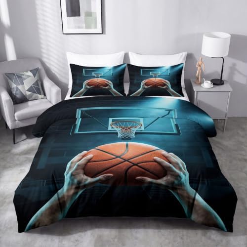 King Duvet Cover Set Soft Microfiber Sports Basketball