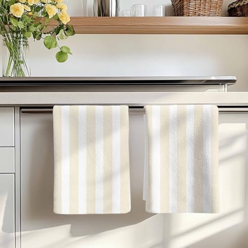 LooPoP Kitchen Towels Set of 3 Cream Stripes Dish Towels and