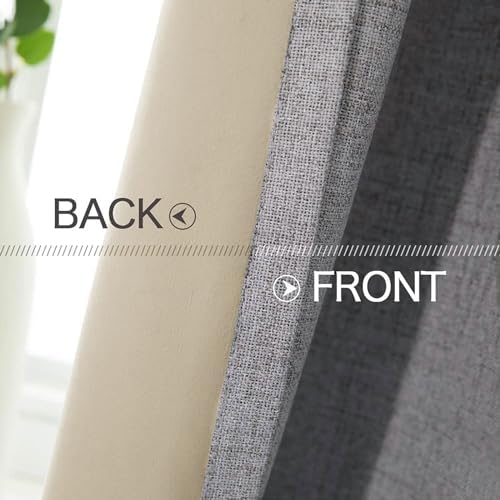 MIULEE 100% Blackout Linen Curtains for Bedroom 52x63 Inches Grey