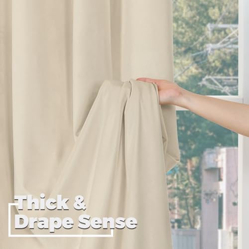 BGment Cream Beige Velvet Curtains 108 Inch for Bedroom, Thick Thermal