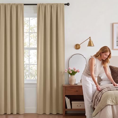 NICETOWN Biscotti Beige 108 inch Blackout Curtains for Patio Sliding