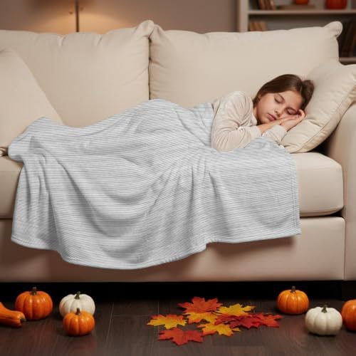 Gray Thin Lines Blanket Plush Cozy Fuzzy Throw Blanket for