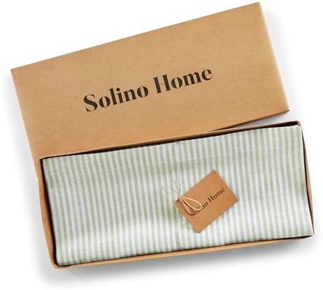 Solino Home 100% Linen Table Runner, 14 x 144 in, Avocado and White