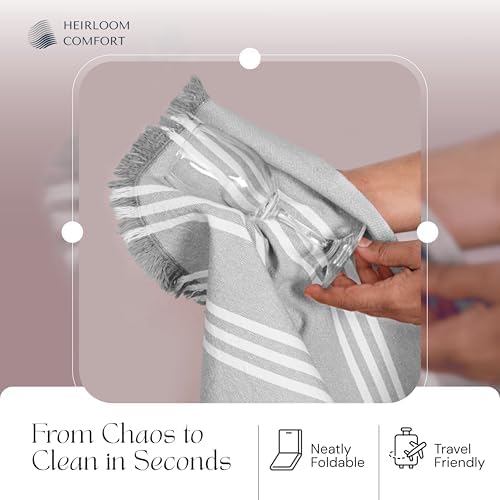 5 Pack Monochrome Stripe Kitchen Towels with Fringes, 16x26 Inch, 100%