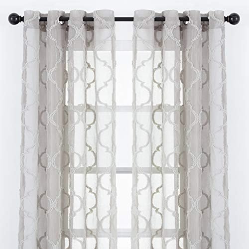 Chanasya Premium 2-Panel Moroccan Embroidered Grommet Textured Sheer