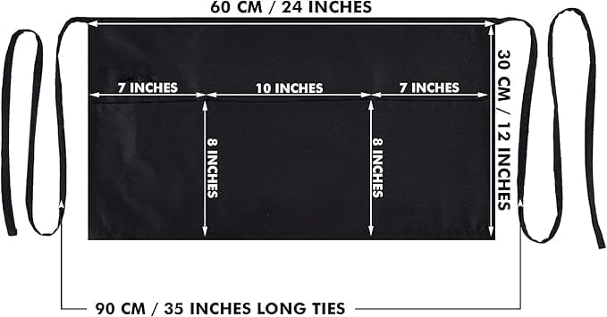 Dreamology 12 Pack Server Aprons with 3 Pockets, Black Server Apron
