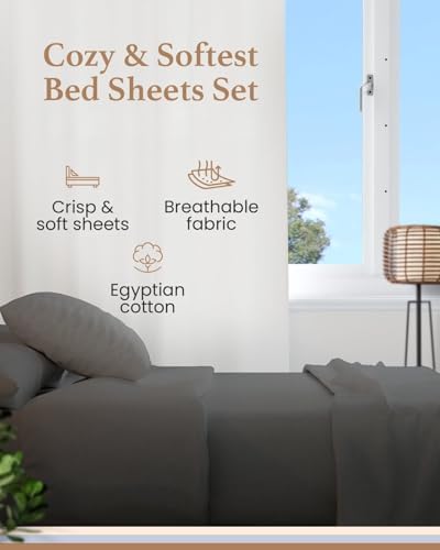 100% Egyptian Cotton Sheets Twin XL, 4 Piece Dark Gray Twin XL Bed