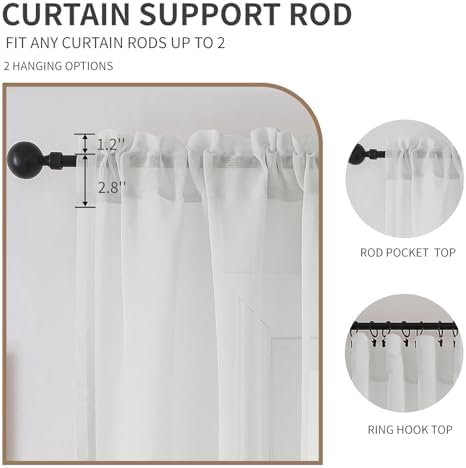 CUCRAF White Sheer Curtains 95 Inches Long 2 Panels Set, Semi Sheer