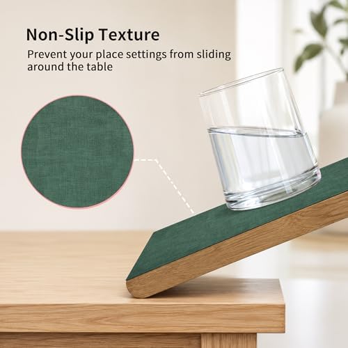 Maxpearl Faux Leather Placemats Set of 6, Easy to Clean, Dark Green