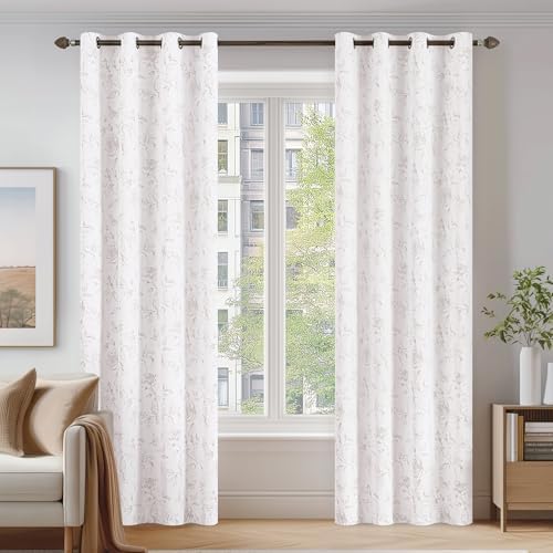 FMFUNCTEX Taupe Floral Jacquard Curtains for Bedroom, Rose Flower