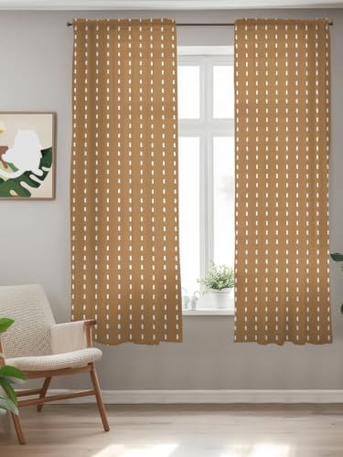 Geometric Stripes Brown Sheer Curtains 72 Inch length,Rod Pocket