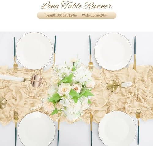 10 Pack Ivory Cheesecloth Table Runner 10FT Boho Romantic Gauze Table