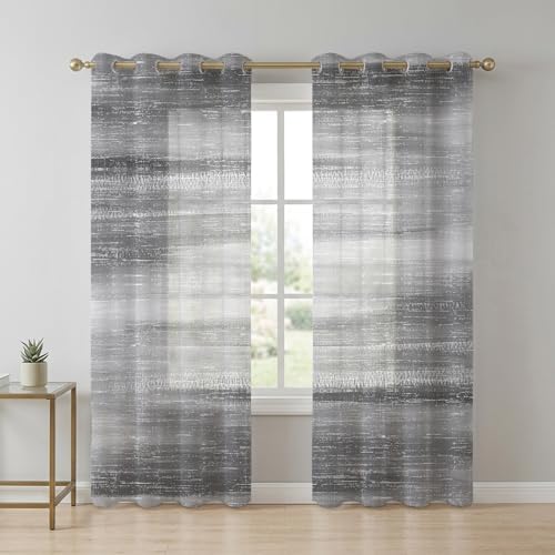 Gray Gradient Sheer Curtains 63 Inch Long 2 Panels, Minimalist