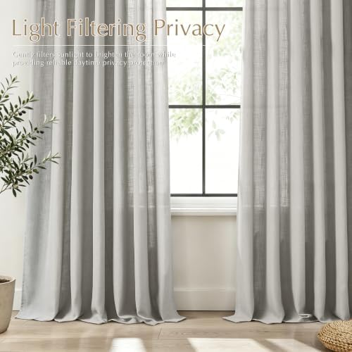 Grey Pinch Pleated Linen Curtains 108 inch Length 2 Panels for Living